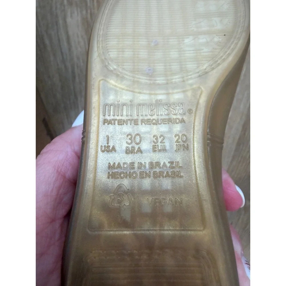 Mini Melissa Sophie INF Mary Jane Jelly Flats Kids Size 1 Pearly Beige Bow Gold
